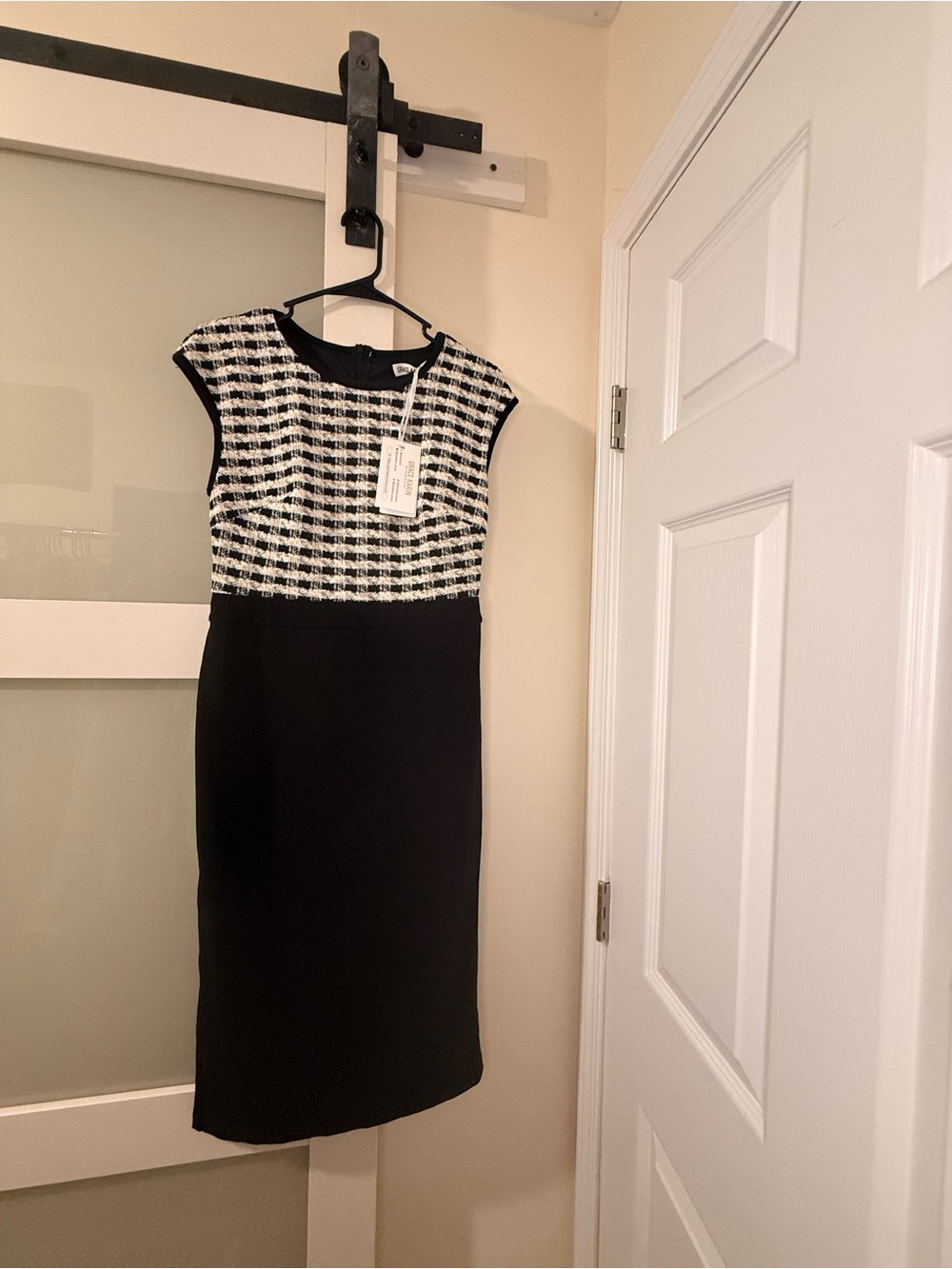 Black & White Tweed Bodice Sheath Dress - Women's
